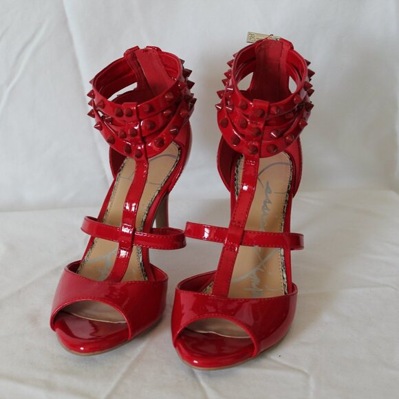 gloss red strappy heels. 6.5 US 4 inch heel - Picture 2 of 5